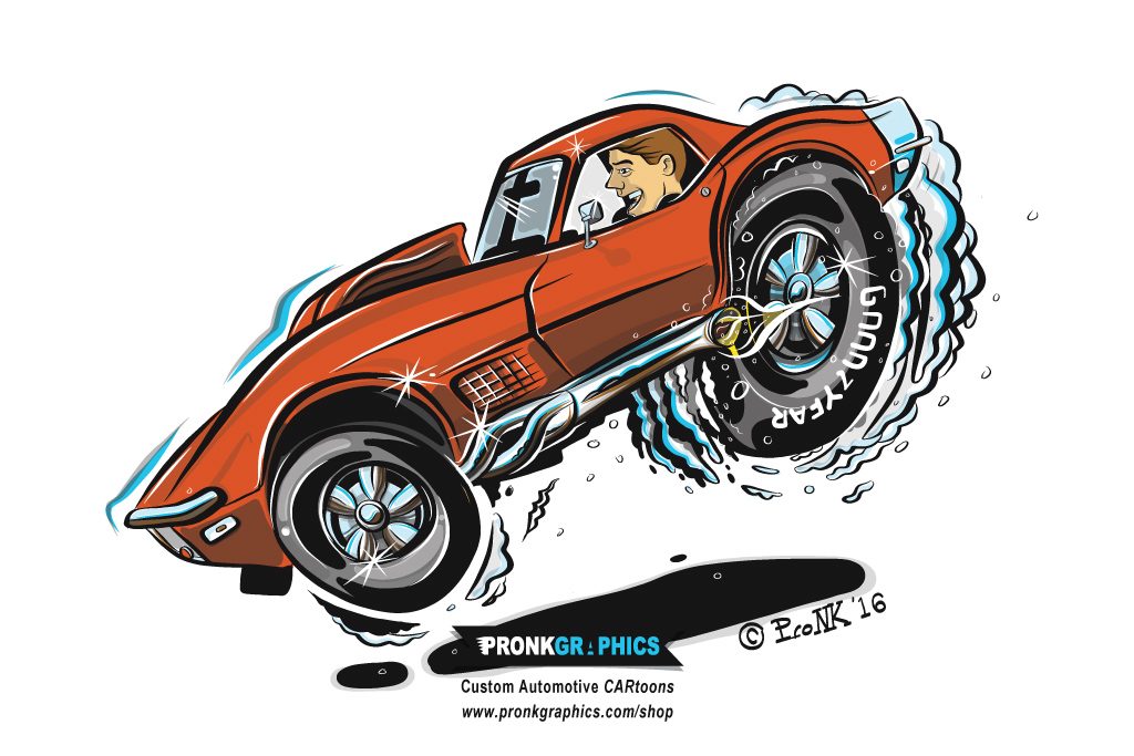 1969 Corvette Hot Rod Cartoon | Pronk Graphics | Website Design