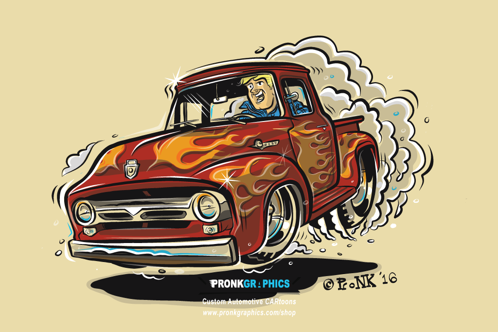 1954 Ford F100 302 Hotrod Cartoon Truck Wall Stickers Graphics Decal Poster...