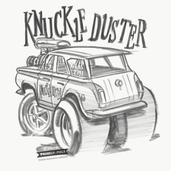 Hotrod Cartoon - Knuckle Duster Wagon - ©Timothy Pronk